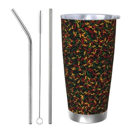 

Uemuo Color Music Print Travel Coffee Mug 20oz Double-walled Car Cup Stainless Steel Insulated Tumbler Leak-proof Travel Cup Reusable Straw Car Cup-Straw Three-piece Set