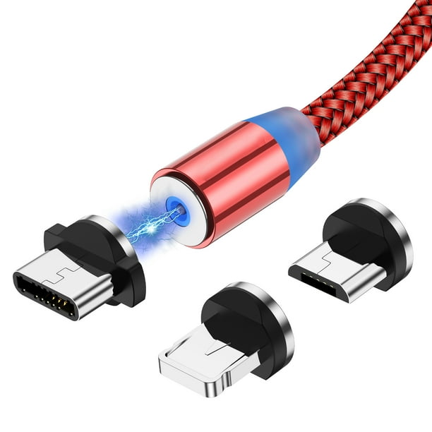 Magnetic Charger Cable 3 in 1 Charging Cable Micro USB C USB C 6.6ft Nylon Braided LED Light Phone Charging Cord Compatible with Android,Iphone - Walmart.com