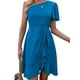 thumbnail image 3 of SAYOO , vestidos de noche de verano para mujer, color sólido, un hombro, volantes, minivestido de fiesta para mujer SAYOO Moda, 3 of 9