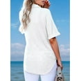 thumbnail image 3 of Women Waffle Knit Tops Henley Shirts Short Sleeve V Neck Solid Color Casual Tunic White XL, 3 of 4