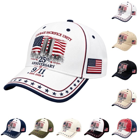 Unisex 9/11 Never Forget Hat 911 Memorial 25th Anniversary Cap Retro Patriotic American Flag Hats for Men Women