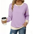 thumbnail image 4 of Duoif Womens Sweatshirt, Women's Contrast Trim Sweatshirt - Lightweight Crewneck Pullover Sweatshirt for Women Light Violet S, 4 of 9