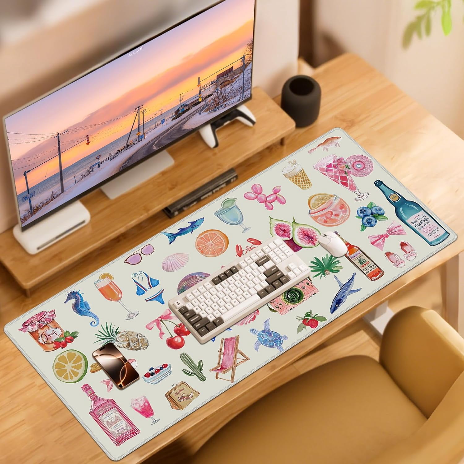 Desk Mat,XXL Extended Large Mouse Pad,Gaming Mousepad with Stitched Edge,Non-Slip Rubber Base Keyboard Desk Pad for Home Office Study Game (Colorful Stickers)