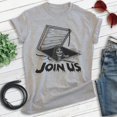 thumbnail image 2 of Join Us T-shirt, Unisex Women's Men's Shirt, Horror Movie Classic Film Lover Halloween Gift, Heather Gray, Large, 2 of 6