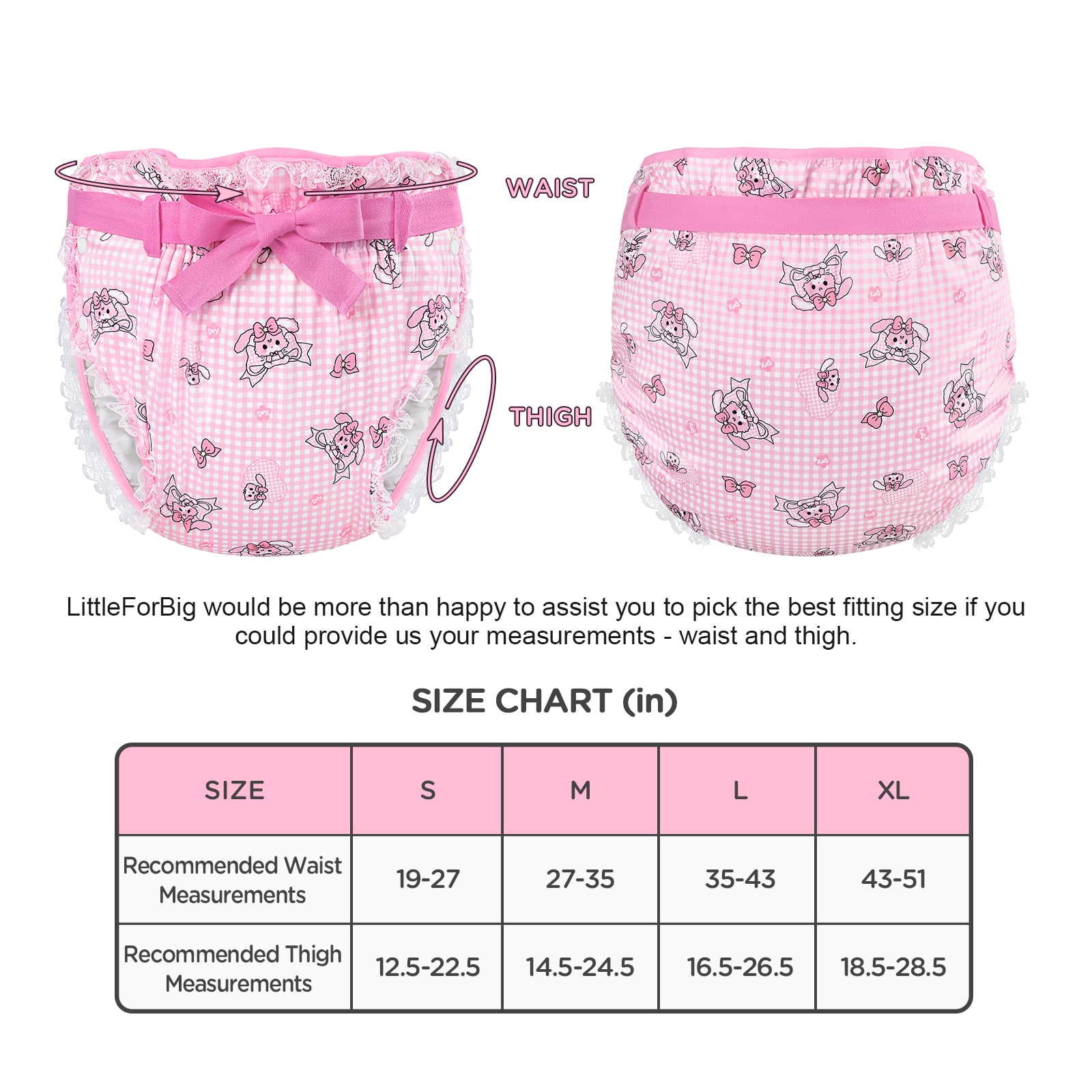 Littleforbig Silky Adult Ribbon Diaper Wrap Cover Washable Adjustable Reusable Waterproof - Bunnies & Bows Usagi L