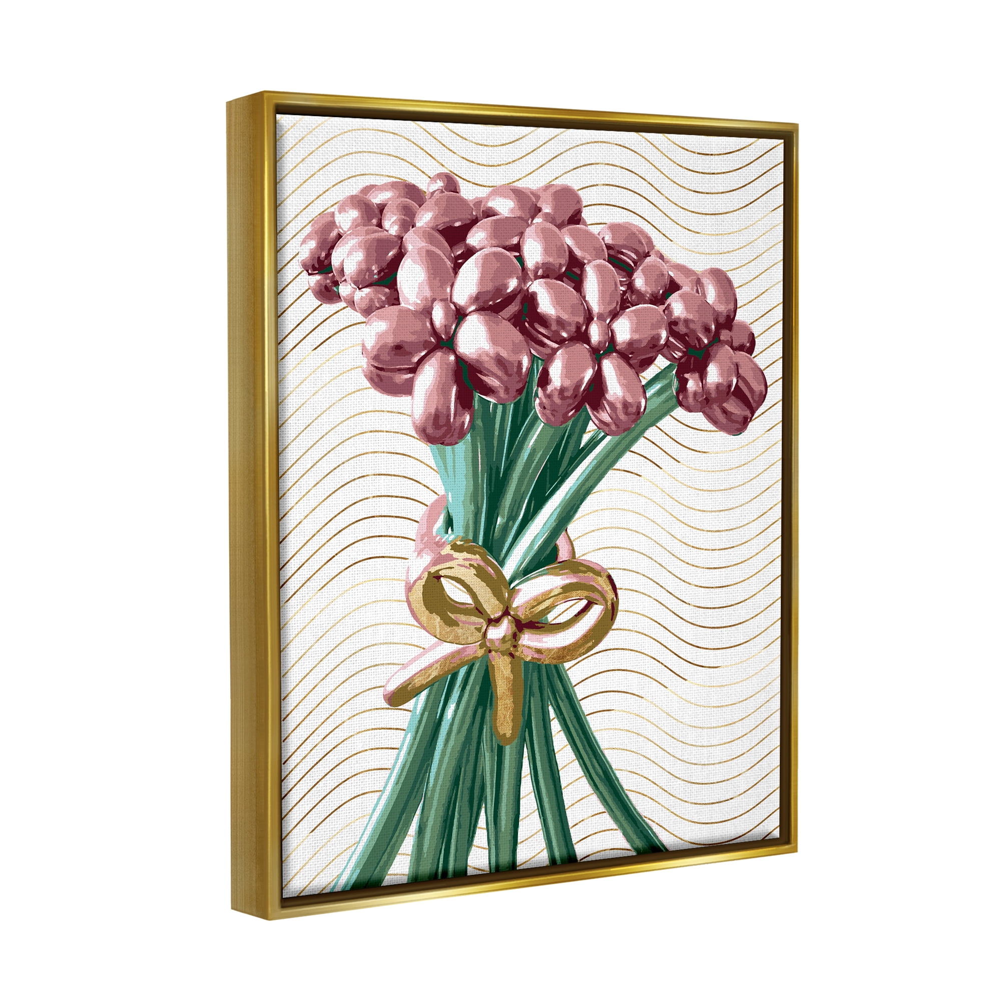 Stupell Industries Balloon Bouquet on Stripes Abstract Painting Gold Floater Framed Art Print Wall Art, 17 x 21