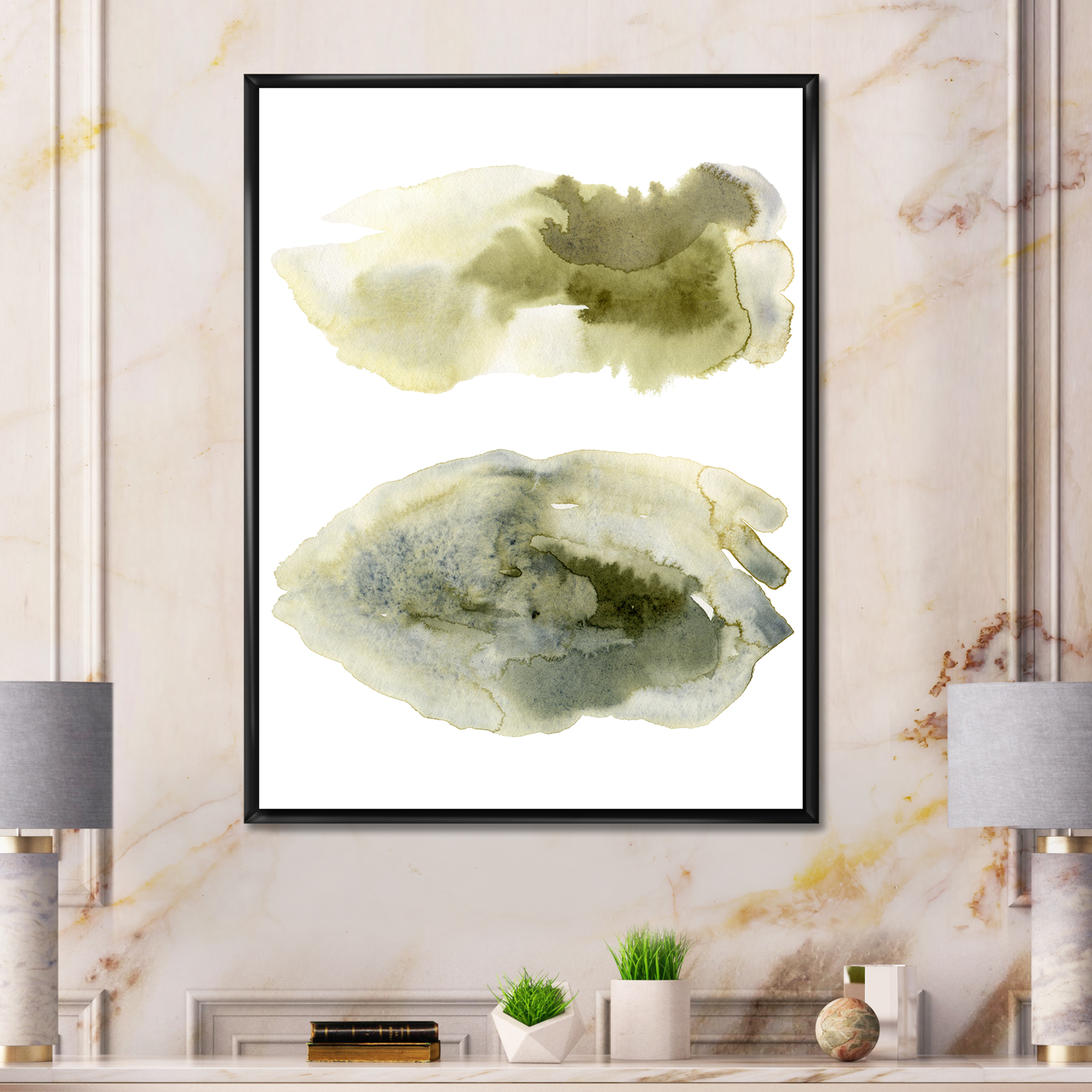 Designart 'Abstract Clouds In Dark Green I' Modern Framed Canvas Wall Art Print
