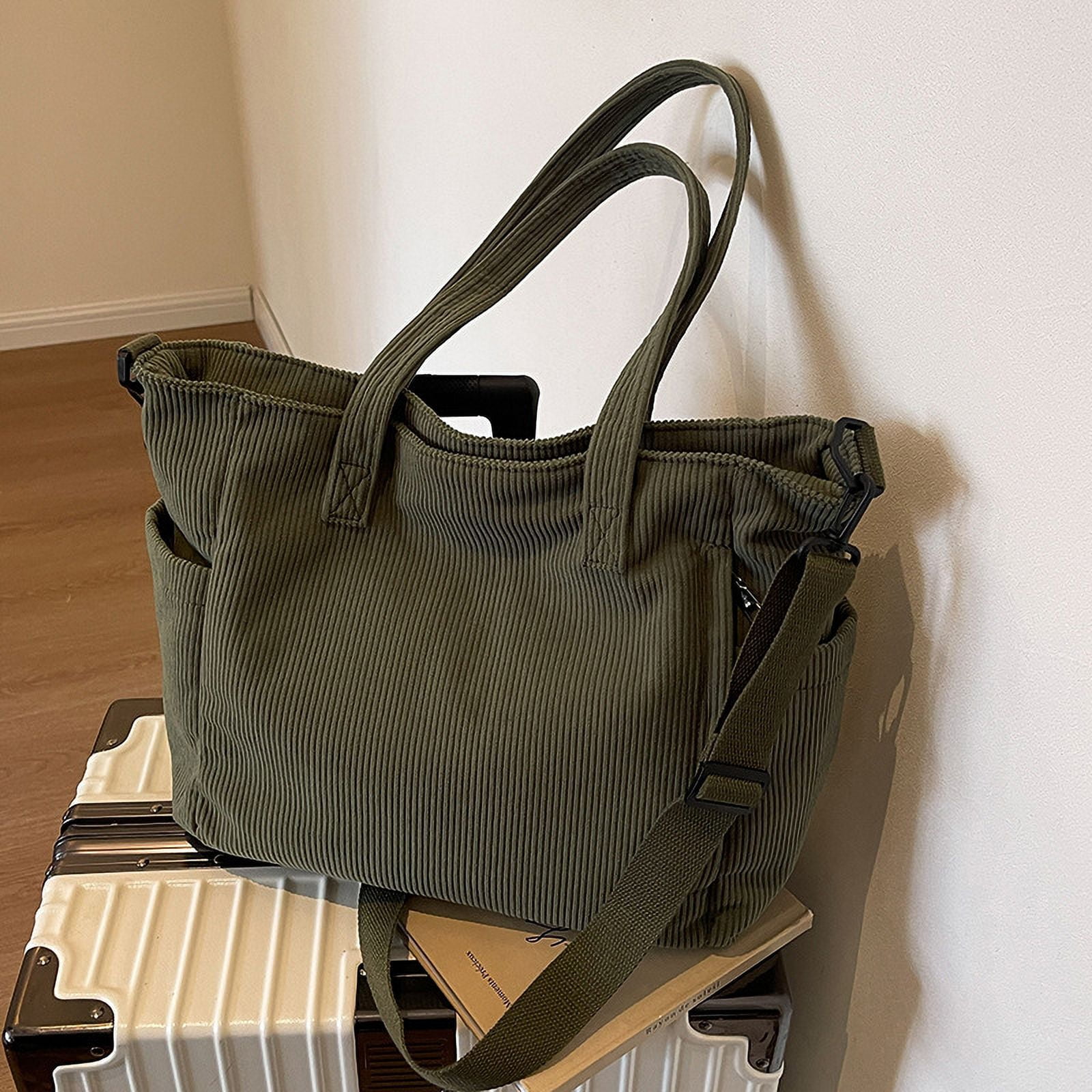 Fashionable Striped Velvet Handbag Simple Style Corduroy