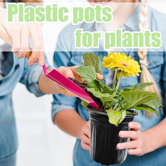 Thickened 1 Gallon Plastic Nursery Pots,Flexible Seedling Starter Pots for Indoor Outdoor Gardening,Heavy Duty Flower Plant Containers with Drainage,Black-6PCS