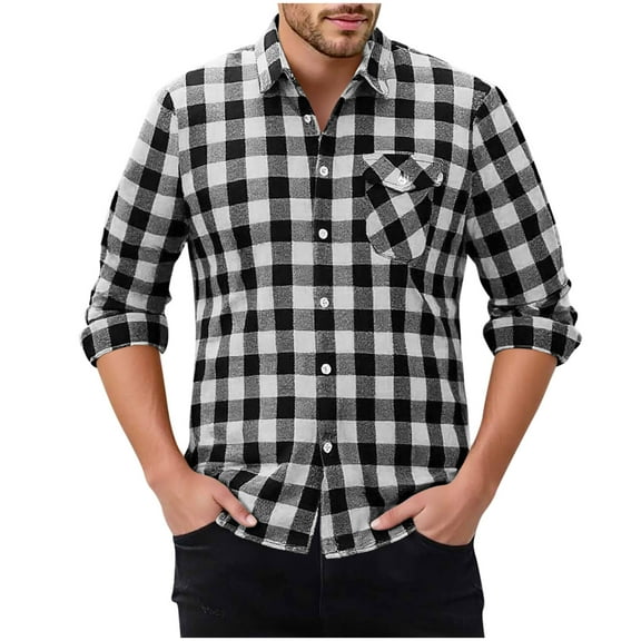 qucoqpe Men's Long Sleeve Plaid Shirt with Pocket Bassic Button Down Lapel Casual Flannel Shirts Fall Winter Stylish Blouse Top