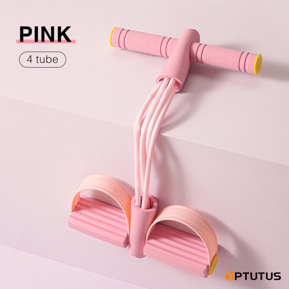 OPTUTUS 4 Tube Pedal Resistance Band Set, Home Workout Exercise Equipment for Arm, Leg, and Ab Training – Non-Slip Footrest & Comfortable Handle, Blue/Pink Fitness Stretch Rope