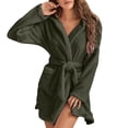 thumbnail image 2 of WZXFASHION Robe de Pyjama en Peluche pour Femmes, Couleur Unie, Manches Longues, à Capuche, avec Poches, Longueur Genou, Courte, Tenue d'Intérieur, Peignoir WomenRobes Vert1 m, 2 of 6