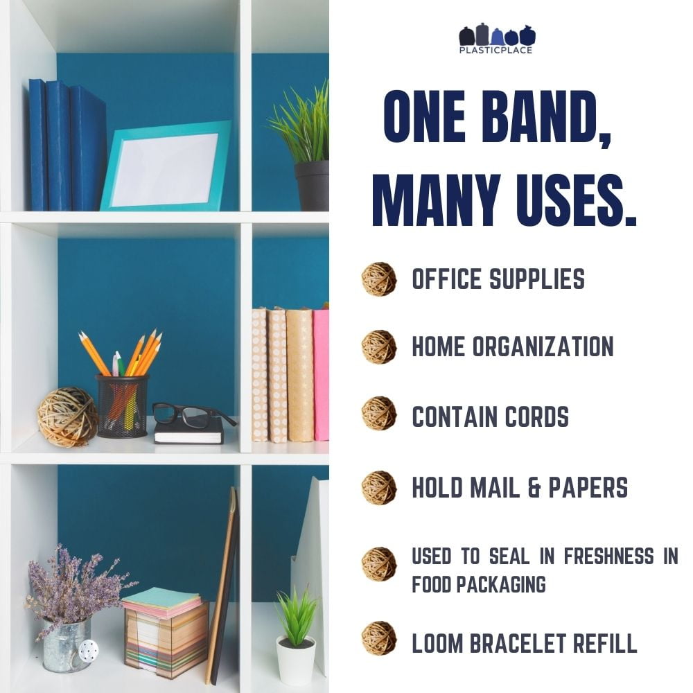 Plasticplace Rubber Bands, Size #33, 4375 Count (3.5" x 1/8"), 5 Lb, Durable Natural Rubber, Office & Home Use, Brown Heavy Duty Durable Trash Bags Trashbags Secure Hold Bands, Industrial Strength