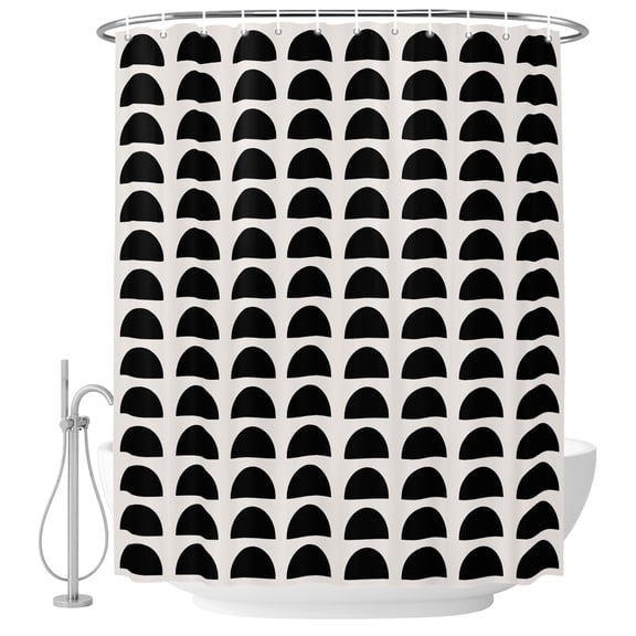 Black Boho Shower Curtains for Bathroom, Waterproof Fabric Bath Curtains Decor, Bath Tub Curtain Middle Century Geometric Abstract Art Decorative Shower Curtain Sets with 12 Hooks, 72x72 Inch