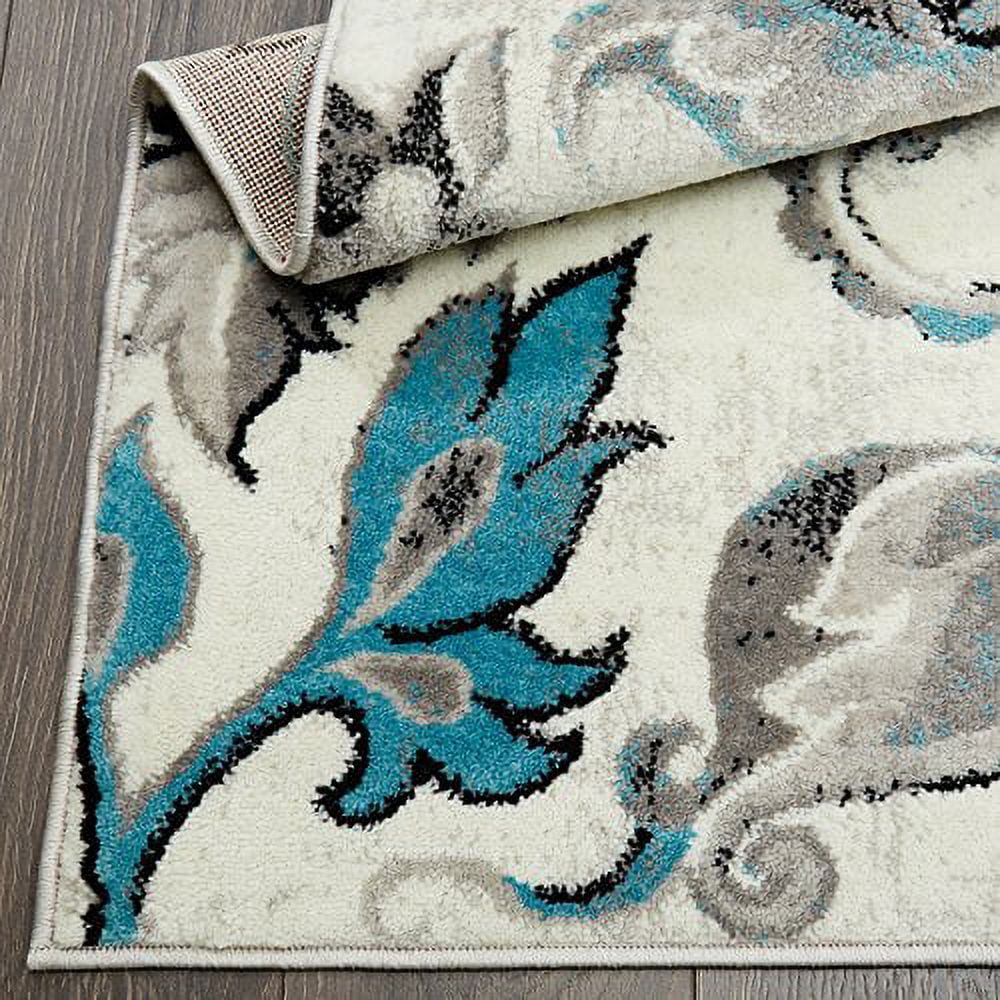 Home Dynamix Boho Odesa Modern Floral Runner Area Rug, Ivory/Aqua, 1'6"x7'2"