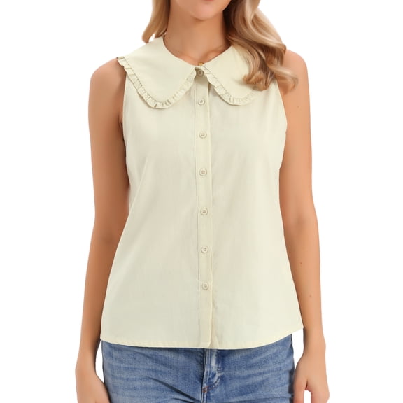 DARING DIVA Women's Button-Down Peter Pan Collar Tank Tops XS Apricot