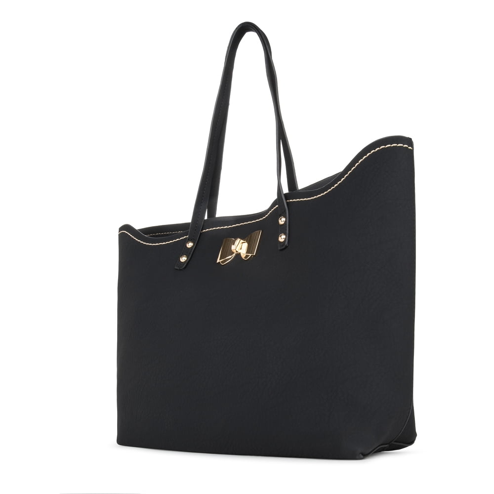 Bethany Women's Vegan PU Leather Tote Bag with Purse Organizer Insert and Golden Bow