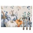 thumbnail image 2 of Fall Pumpkin Placemats Set of 6 Grass Green Eucalyptus Linen Texture Heat Insulated Linen Place Mats, Washable Stain-Proof Table Mats for Dining Tables Holiday Decor 13x19inch, 2 of 9