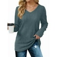 thumbnail image 2 of Blusas de Larga para Mujer, Camisetas con Cuello en V, Suéteres Tipo Túnica Ligeros, Moda Azul Mar L, 2 of 9