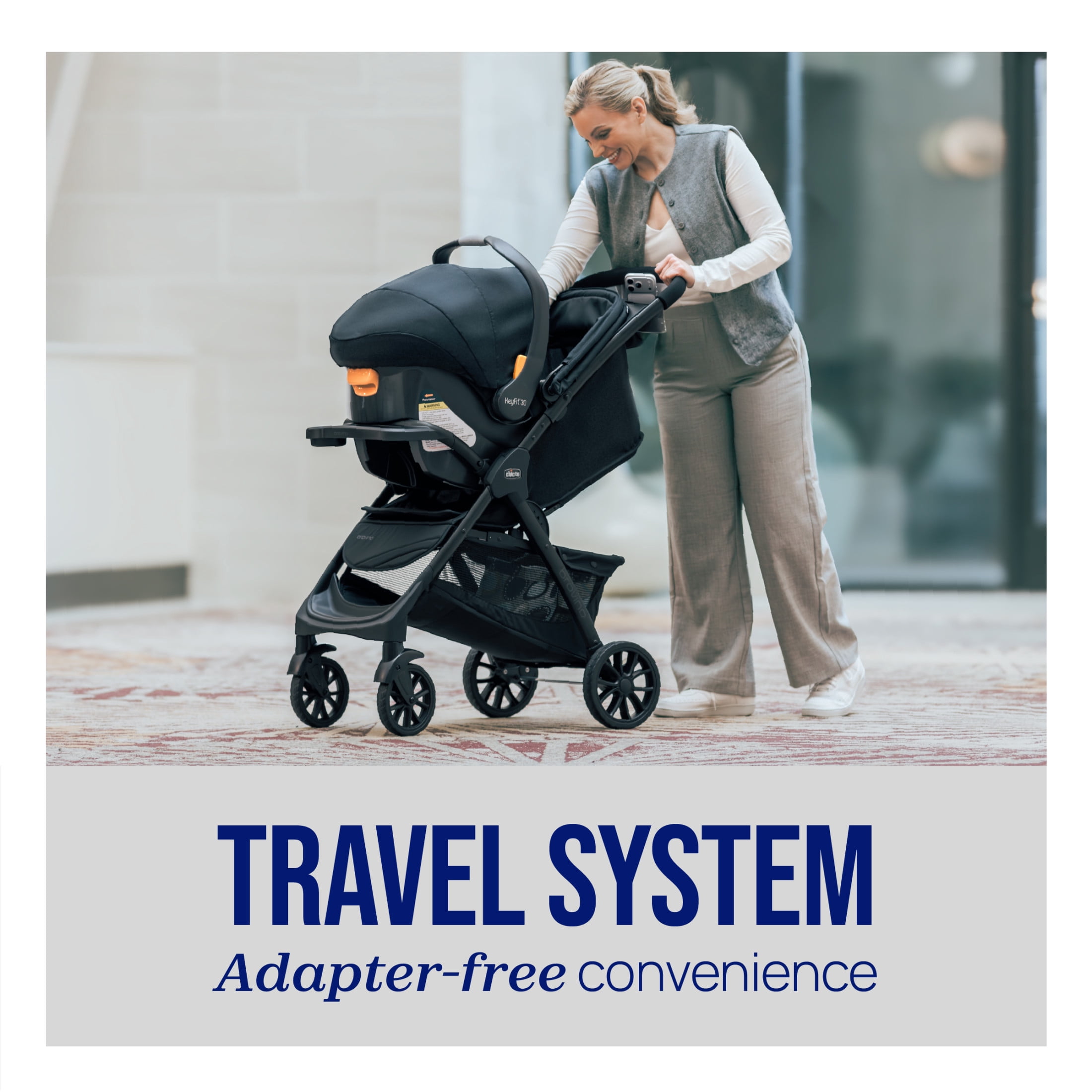 Chicco Bravino Travel System with Bravino Lightweight Stroller and KeyFit 30 ClearTex Infant Car Seat and Base, One-Hand Fold, UPF 50+ Canopy, Infant Car Seat for 4-30 lbs. - Moss (Green)