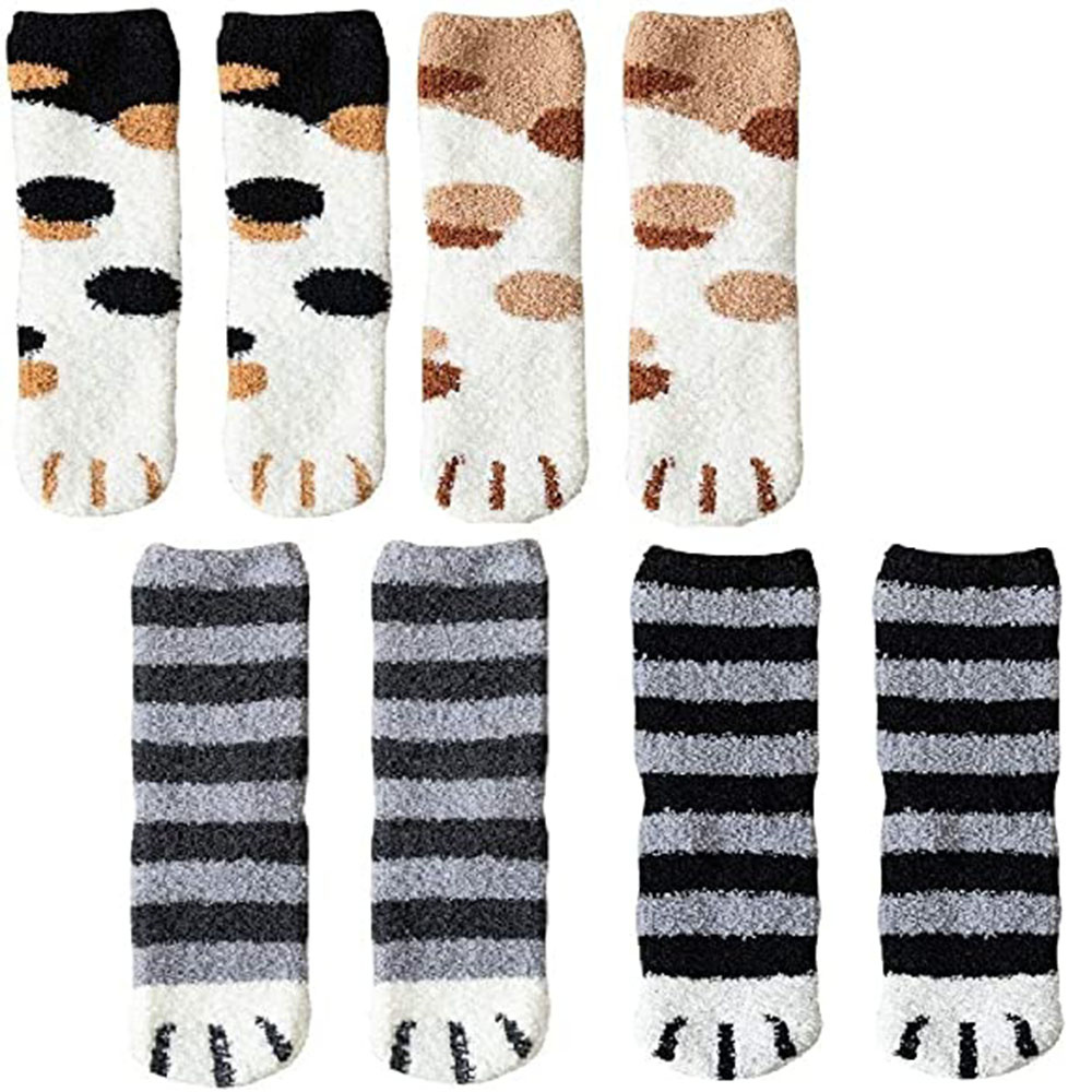 4 Pairs Winter Cat Claws Cute Thick Warm Sleep Floor Socks,Cat Paw