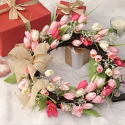 Flower Wreath for Front Door 17.72-inch Tulip Wreath, Outdoor Mother's Day and Valentine's Day Wreath, Perfect for Front Door Holiday Decor, Pink