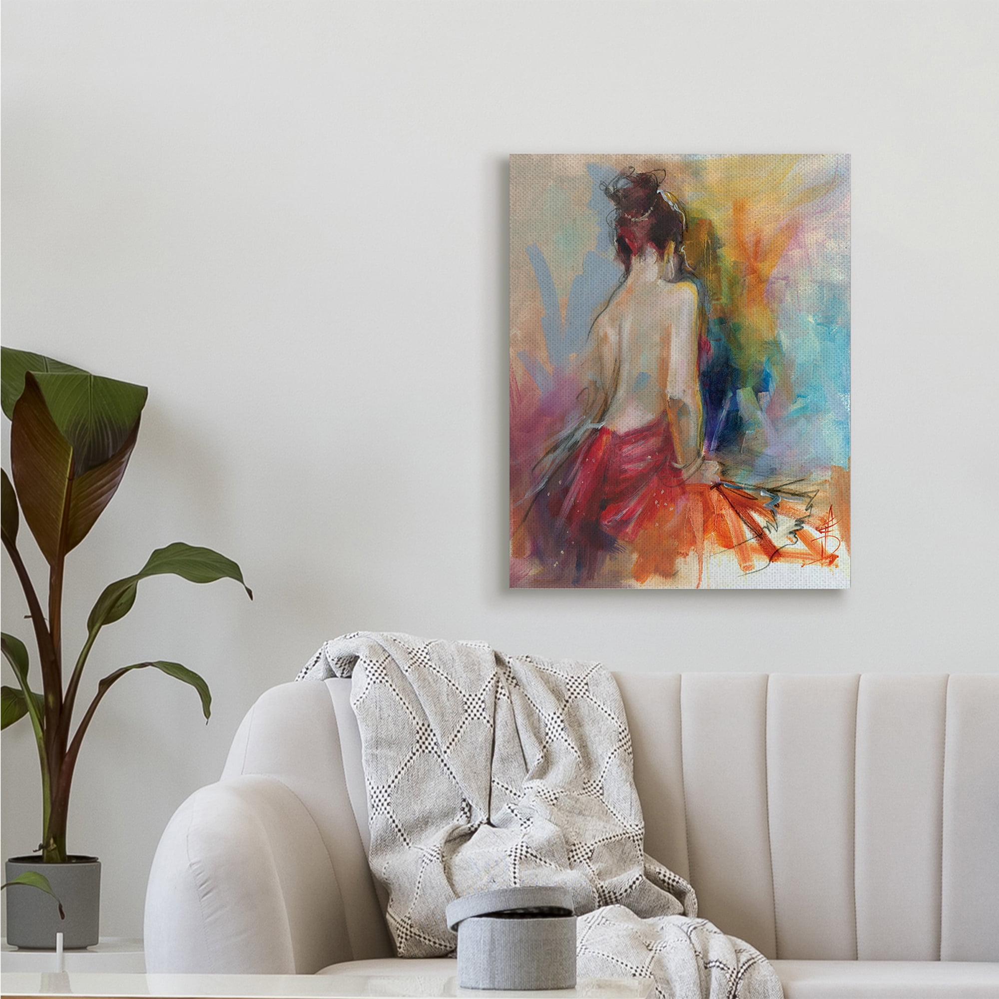 Contemporary Female Pose Energetic Brush Strokes 24 in x 30 in Painting Canvas Art Print, by Stupell Home Décor