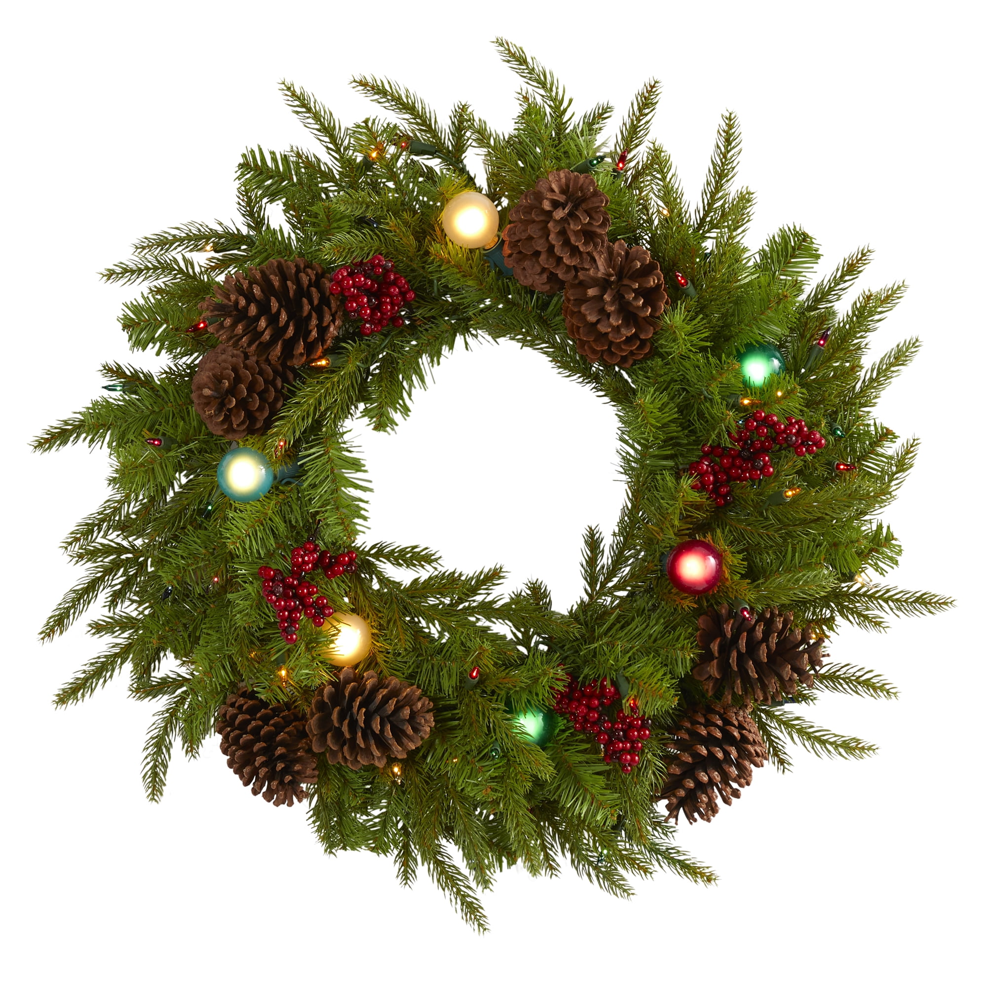 24in. Christmas Artificial Wreath with 50 Multicolored Lights, 7