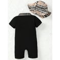 thumbnail image 3 of Bagilaanoe Newborn Baby Boys Summer Jumpsuit Plaid Print Short Sleeve Bodysuit + Hat 3M 6M 9M 12M 18M 24M Infant Casual One Piece Romper, 3 of 7