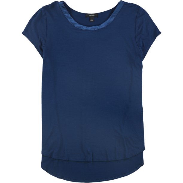 Alfani - Camiseta básica con ribete de satén para mujer, azul, grande Alfani Camiseta básica