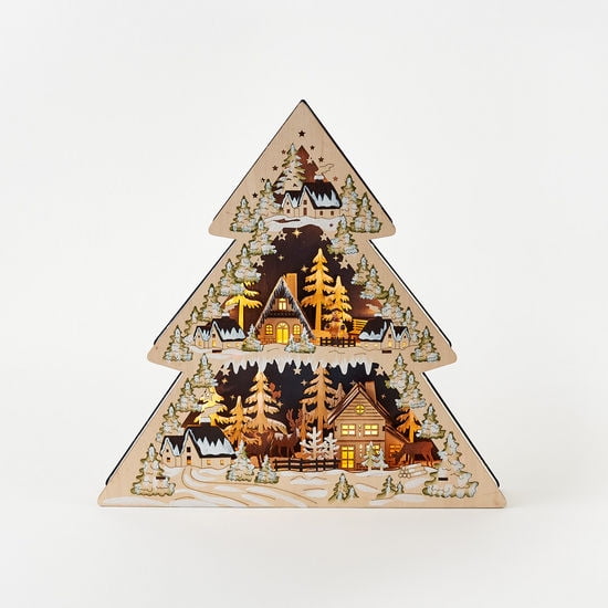 180 Degrees Wood Town Clock Night Before Christmas Village Lighted Scene
