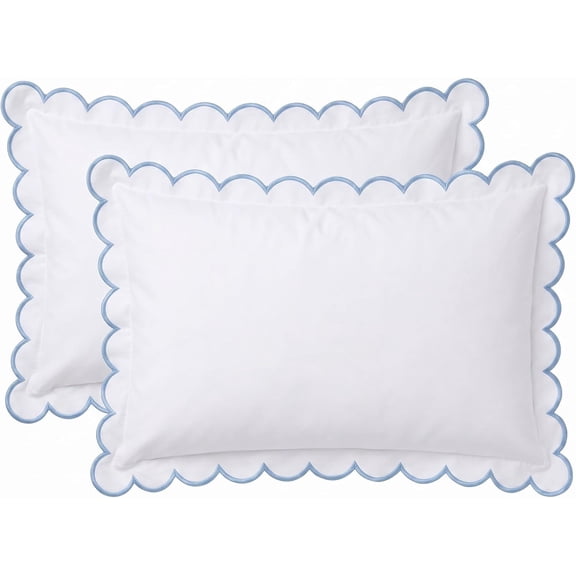 2 Pcs Scalloped Pillowcase Microfiber Pillow Cover,Blue,26" X 20"
