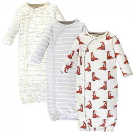 UPC: 0660168676297 | Touched by Nature Baby Boy Organic Cotton Side-Closure Snap Long-Sleeve Gowns 3pk  Boho Fox  0-6 Months