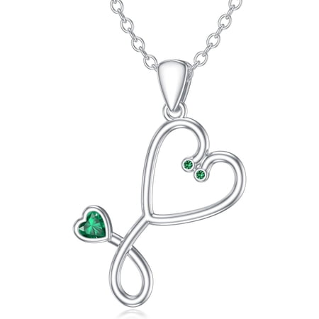 Stethoscope Necklace 925 Sterling Silver Nurse Necklace with May Emerald Birthstone Graduation Gifts Medical Jewelry for Doctor Nurse