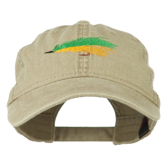 Fishing Green Fly Embroidered Washed Cap - Khaki OSFM