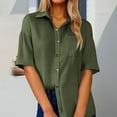 thumbnail image 2 of GPOECD Casual Solid Color Button-Down Shirt for Women Comfortable Turn-Down Collar Blouse for Daily Wear Z100-Green,L, 2 of 5