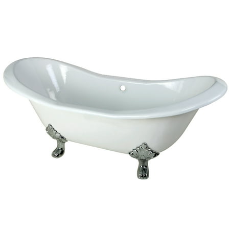 Aqua Eden 72 Inch Cast Iron Double Slipper Clawfoot Tub with Feet No Faucet Drillings White Polished Chrome