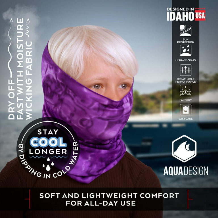 Kids Adjustable Neck Gaiter Drawstring Micro-Fleece Face Mask UPF 50+ -  Aqua Design