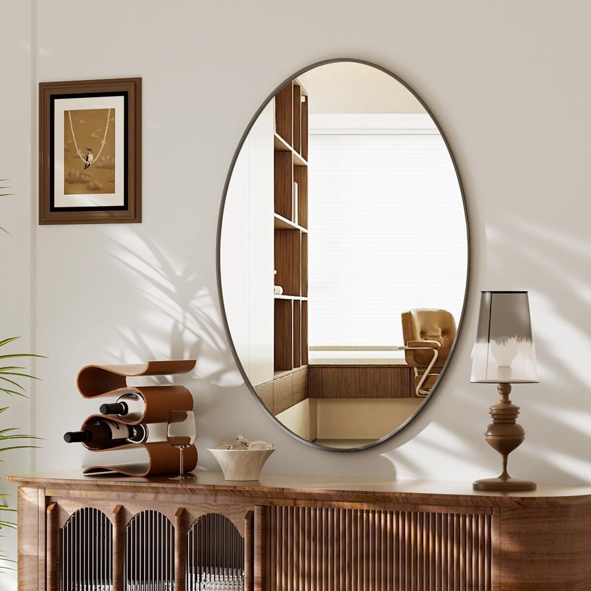 Lumora 36"x 24.25" Bathroom Oval Mirror Wall Mirror Wall Mounted, Black