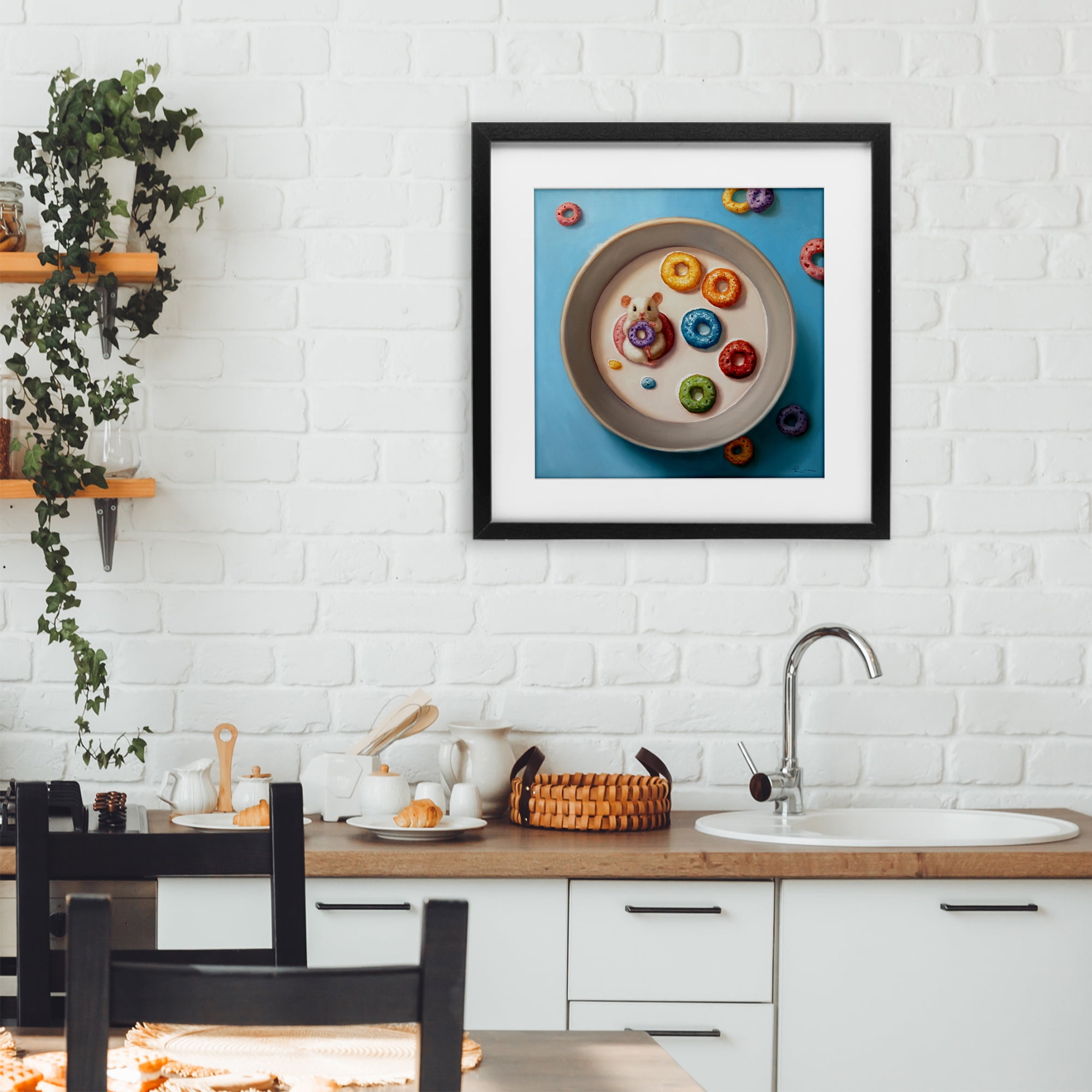 Stupell Industries Morning Dunk Cereal Mouse Black Framed Print Under Glass, design by Lucia Heffernan