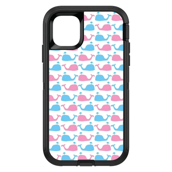 DistinctInk Custom SKIN / DECAL compatible with OtterBox Defender for iPhone 11 (6.1" Screen) - Blue Pink Cartoon Whales - Cartoon Whales