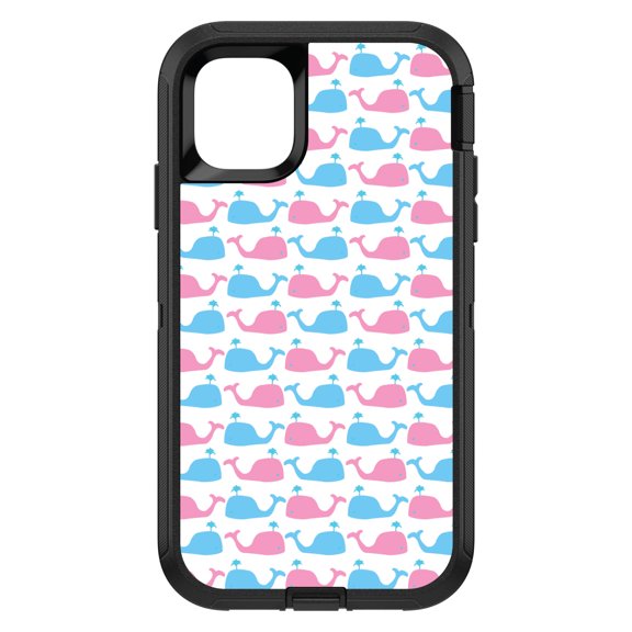 DistinctInk Custom SKIN / DECAL compatible with OtterBox Defender for iPhone 11 Pro MAX (6.5" Screen) - Blue Pink Cartoon Whales - Cartoon Whales