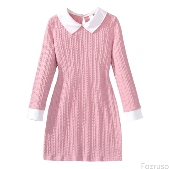 Fozruso Casual Floral Dresses Girls Dresses Long Sleeve Ribbed Fabric Dress With Notched Collar And Back Button For Casual School Party Outfit Sizes 9-10 Years