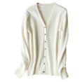 thumbnail image 4 of Cardigan Sweaters For Women Solid Color Long Sleeve V Neck Straight Tube Knitted Cardigan Knitting Cotton Blended Cardigan Outerwear Jackets 1Pc White M Sweaters For Women, 4 of 4