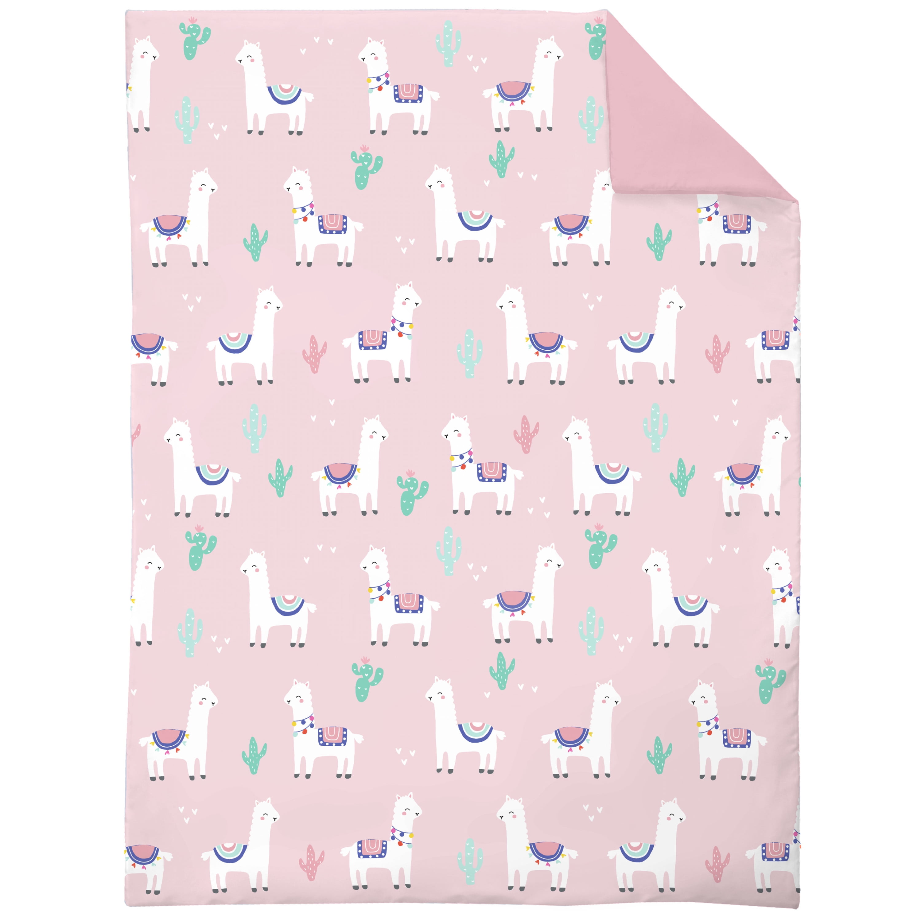 Everything Kids Pink and Mint Llama 4 Piece Toddler Bed Set Comforter