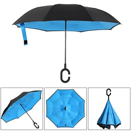 SLEPOPO Inverted Umbrella,Windproof UV Protection Big Straight Umbrella with C-Shaped Handle and Carrying Bag Animals Heads Double Layer Reverse