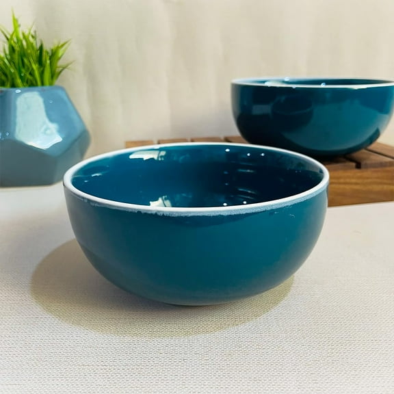 Retro Green Ceramic Serving Bowl Set Of 2 Pieces - 800ml Each | Hand Painted Large Dining Serving Bowls For Serving | Microwave Safe & Dishwasher Safe