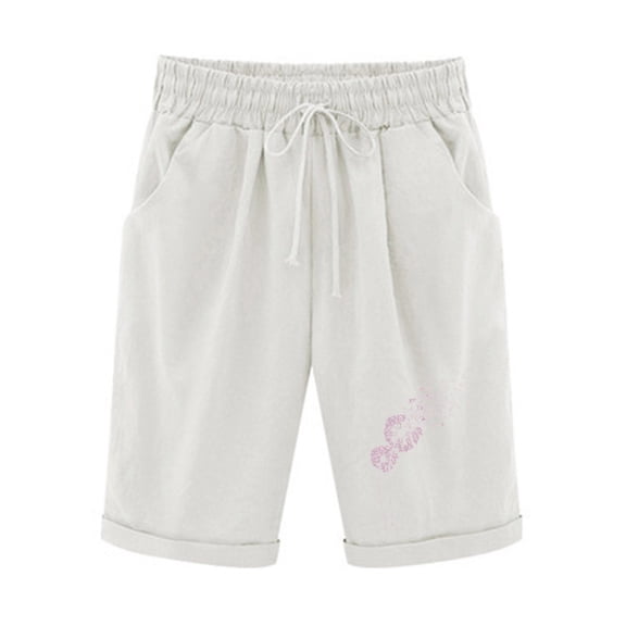 biudgviw Bermuda Shorts for Women Drawstring High Waisted Knee Length Shorts Cuffed Hem Plus Size Comfy Linen Shorts with Pockets