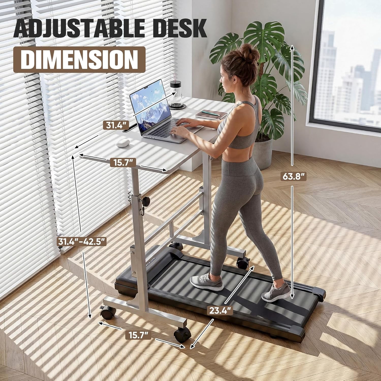 MorandiMal Small Portable Standing Desk Adjustable Height, Mobile Stand Laptop Computer Workstation with Lockable Wheels for Walking Pad Treadmill (White)
