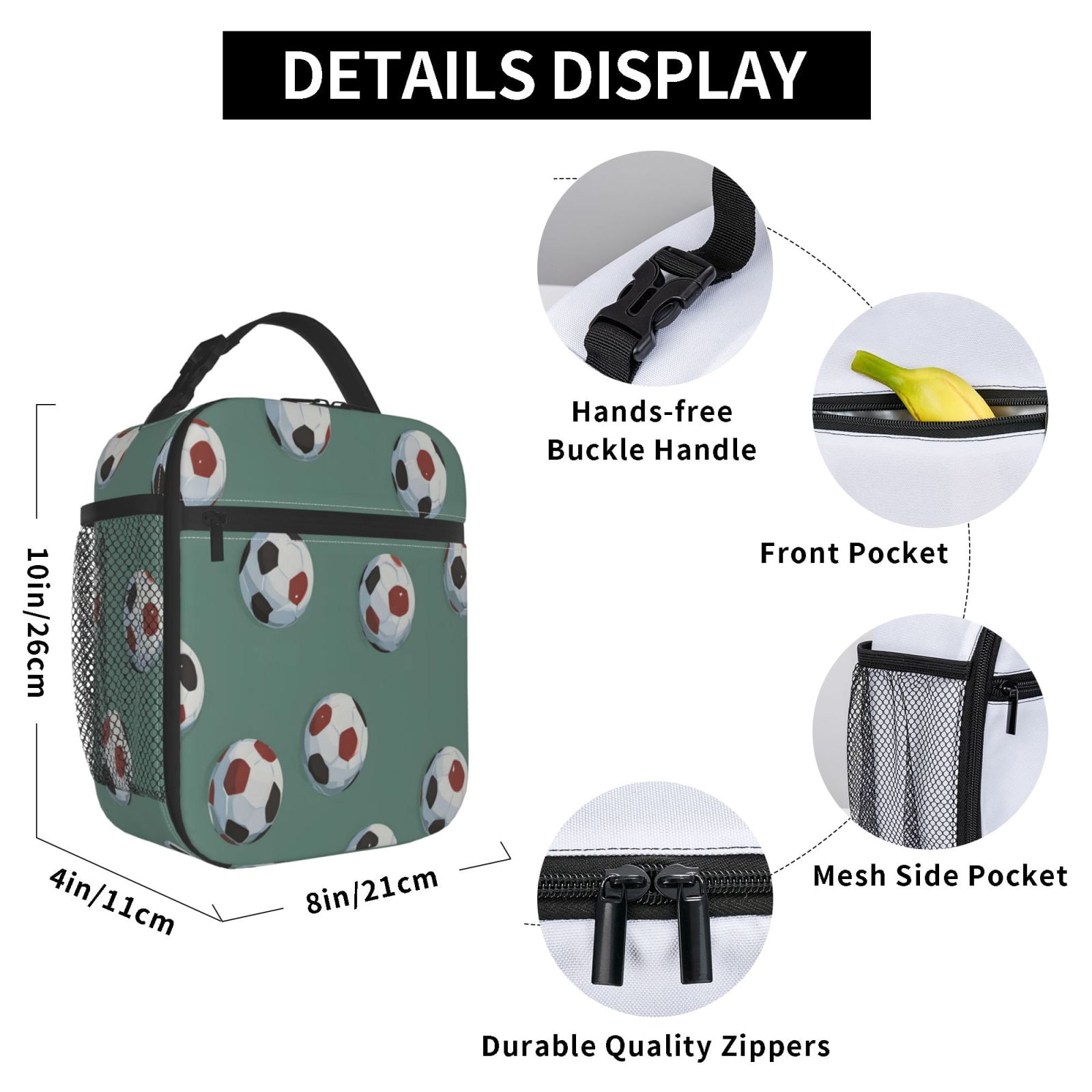 Lunch Bag For Women Men Insulated Portable Lunch Box Bento Box Office Picnic Travel Cooler Bag Soccer Football Cool Sport Style Simple And Trendy